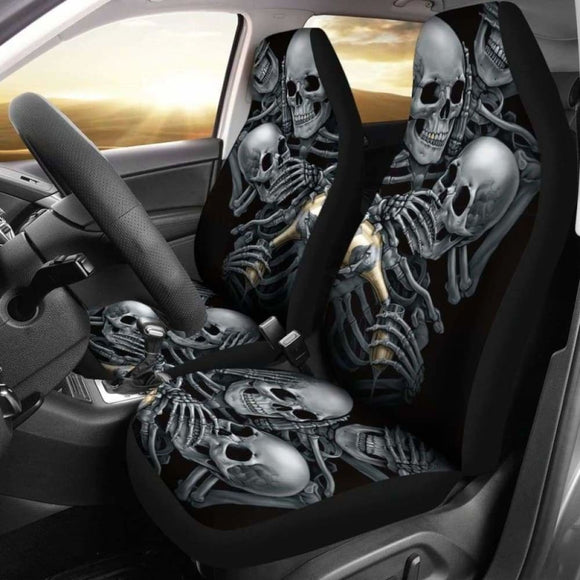 Set 2 Pcs No See No Hear No Speak Skull Gothic Car Seat Cover 172727 - YourCarButBetter