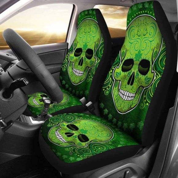 Set 2 Pcs St Patrick Day Skull Car Seat Covers 101207 - YourCarButBetter