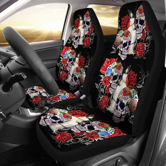 Set 2 Pcs Sugar Skull Car Seat Cover 101207 - YourCarButBetter