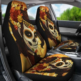 Set 2 Pcs Sugar Skull Day Of The Dead Car Seat Covers 101207 - YourCarButBetter