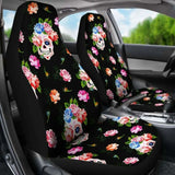 Set 2 Seat Cover Flower Skull Gothic Car Seat Covers 172727 - YourCarButBetter