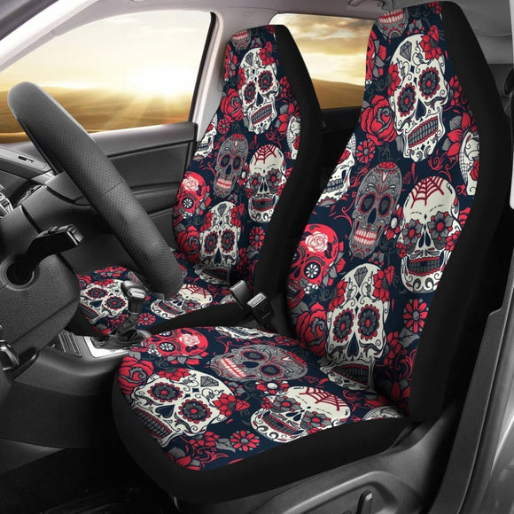 Set 2 Seat Cover Sugar Skulls 101819 - YourCarButBetter