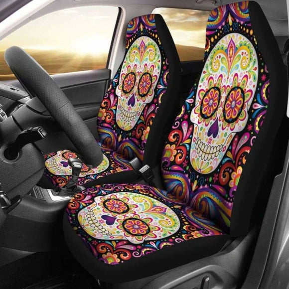 Set 2 Sugar Skull Car Seat Covers 101207 - YourCarButBetter