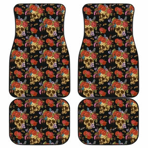 Set 4 Pcs Floral Sugar Skull Car Mats 101207 - YourCarButBetter