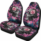Set Of 2 Beautiful Floral Sugar Skull Car Seat Covers 101207 - YourCarButBetter