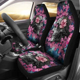 Set Of 2 Beautiful Floral Sugar Skull Car Seat Covers 101207 - YourCarButBetter