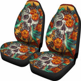 Set Of 2 Beautiful Sugar Skull Car Seat Covers 101207 - YourCarButBetter