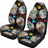 Set Of 2 Beautiful Sugar Skull Seat Covers 101207 - YourCarButBetter