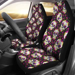 Set Of 2 Candy Sugar Skull Car Seat Covers 101207 - YourCarButBetter