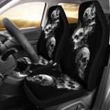 Set Of 2 Car Seat Cover - Burning Skulls 101207 - YourCarButBetter