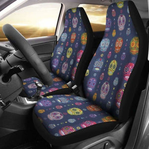 Set Of 2 Colorful Sugar Skull Car Seat Covers 101207 - YourCarButBetter