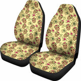 Set Of 2 Day Of The Dead Sugar Skull Car Seat Cover 101207 - YourCarButBetter