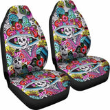 Set Of 2 Day Of The Dead Sugar Skull Car Seat Covers 101207 - YourCarButBetter