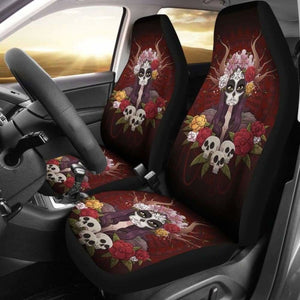 Set Of 2 Day Of The Dead Sugar Skull Car Seat Covers 101207 - YourCarButBetter