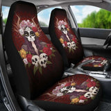 Set Of 2 Day Of The Dead Sugar Skull Car Seat Covers 101207 - YourCarButBetter