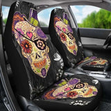 Set Of 2 Day Of The Dead Sugar Skull Gothic Car Seat Covers 172727 - YourCarButBetter