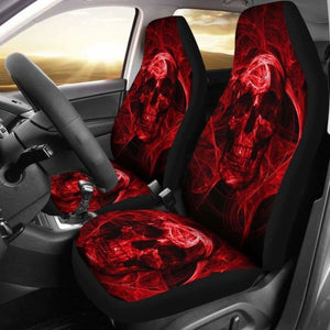 Set Of 2 Flaming Fire Red Skull Car Seat Covers 110728 - YourCarButBetter