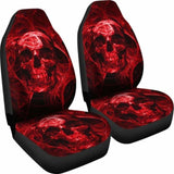 Set Of 2 Flaming Fire Red Skull Car Seat Covers 110728 - YourCarButBetter