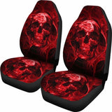 Set Of 2 Flaming Fire Red Skull Car Seat Covers 110728 - YourCarButBetter