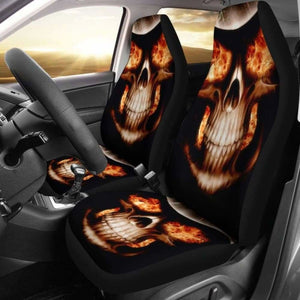 Set Of 2 Flaming Fire Skull Car Seat Covers 110728 - YourCarButBetter