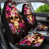 Set Of 2 Floral Beautiful Sugar Skull Car Seat Covers 101207 - YourCarButBetter