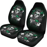 Set Of 2 Floral Girl Sugar Skull Car Seat Covers 101819 - YourCarButBetter