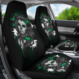 Set Of 2 Floral Girl Sugar Skull Car Seat Covers 101819 - YourCarButBetter