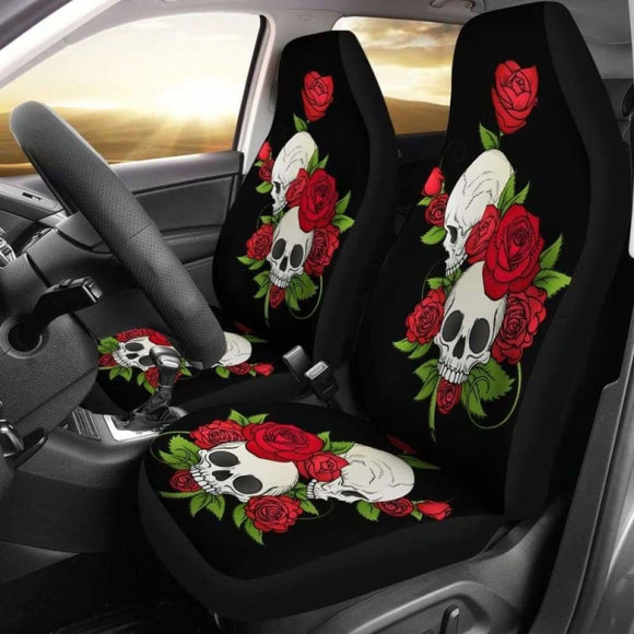 Set Of 2 Floral Skull Car Seat Cover 101207 - YourCarButBetter