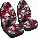 Set Of 2 - Floral Skull - Gothic Car Seat Covers 153908 - YourCarButBetter