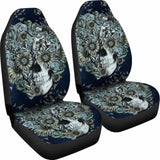 Set Of 2 Floral Sugar Skull Car Seat Covers 101207 - YourCarButBetter