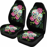 Set Of 2 Floral Sugar Skull Car Seat Covers 101207 - YourCarButBetter