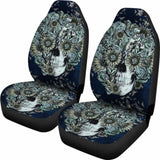 Set Of 2 Floral Sugar Skull Car Seat Covers 101207 - YourCarButBetter