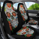 Set Of 2 Floral Sugar Skull Car Seat Covers 101819 - YourCarButBetter