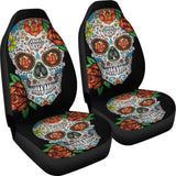 Set Of 2 Floral Sugar Skull Car Seat Covers 101819 - YourCarButBetter