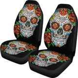 Set Of 2 Floral Sugar Skull Car Seat Covers 101819 - YourCarButBetter