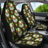 Set Of 2 Floral Sugar Skull Day Of The Dead Car Seat Covers 101207 - YourCarButBetter