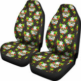 Set Of 2 Floral Sugar Skull Day Of The Dead Car Seat Covers 101207 - YourCarButBetter