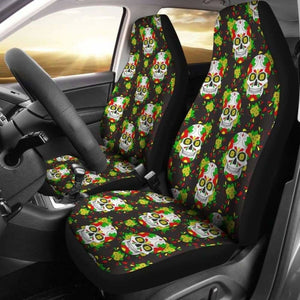 Set Of 2 Floral Sugar Skull Day Of The Dead Car Seat Covers 101207 - YourCarButBetter