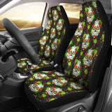 Set Of 2 Floral Sugar Skull Day Of The Dead Car Seat Covers 101207 - YourCarButBetter