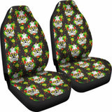 Set Of 2 Floral Sugar Skull Day Of The Dead Car Seat Covers 101207 - YourCarButBetter