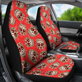 Set Of 2 Floral Sugar Skull Seat Covers - Day Of The Dead 101207 - YourCarButBetter