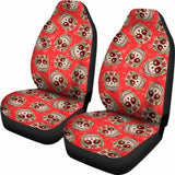 Set Of 2 Floral Sugar Skull Seat Covers - Day Of The Dead 101207 - YourCarButBetter