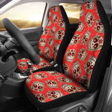 Set Of 2 Floral Sugar Skull Seat Covers - Day Of The Dead 101207 - YourCarButBetter