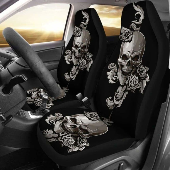 Set Of 2 Floral Sugar Skulls Car Seat Covers 101207 - YourCarButBetter