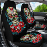 Set Of 2 - Flower Sugar Skull Seat Covers 101207 - YourCarButBetter