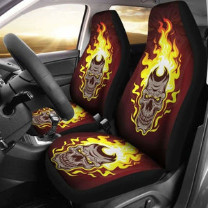 Set Of 2 - Gothic Horror Halloween Skull Flaming Drum Skull Car Seat Cover 172727 - YourCarButBetter