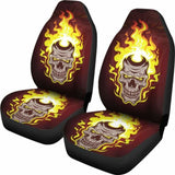 Set Of 2 - Gothic Horror Halloween Skull Flaming Drum Skull Car Seat Cover 172727 - YourCarButBetter