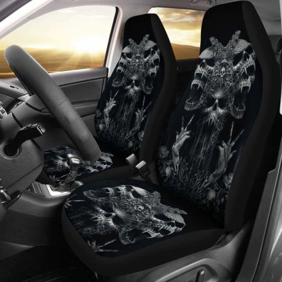 Set Of 2 - Gothic Skull Car Seat Covers 101207 - YourCarButBetter