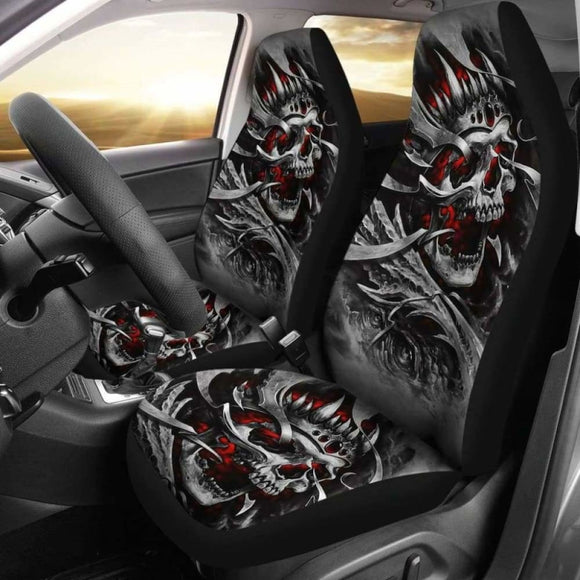 Set Of 2 Gothic Sugar Skull Seat Covers 172727 - YourCarButBetter
