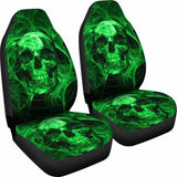 Set Of 2 Green Flaming Fire Skull Car Seat Covers 110728 - YourCarButBetter